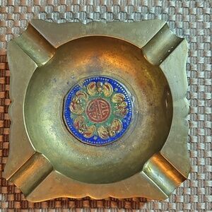 Vintage Brass Enamel Bats Chinese Ashtray